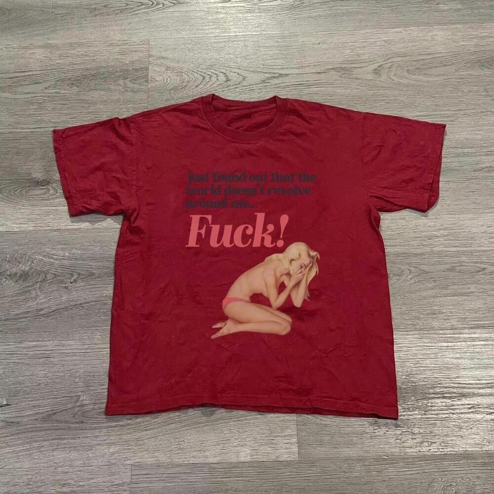 Red Graphic Tee With Text And Illustration